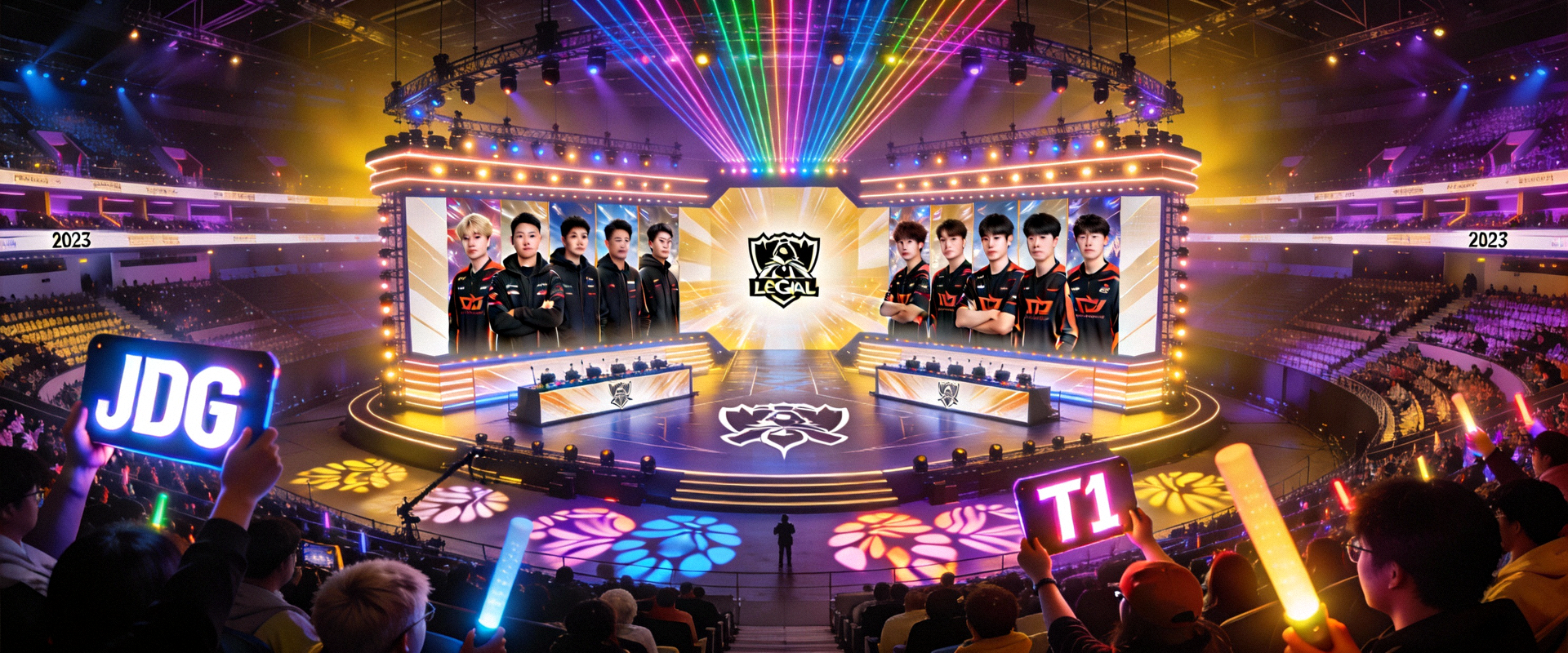 《英雄联盟》2023全球总决赛决赛现场盛况 - 巨大的舞台、绚丽的灯光与热情的观众